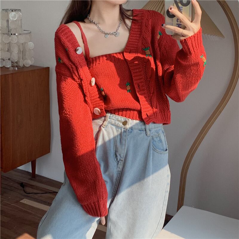 重工業刺繍ツイストセータージャケットウィメンズショートオータム2020ニット米国バックキャミソール クレセントシティ82478758801