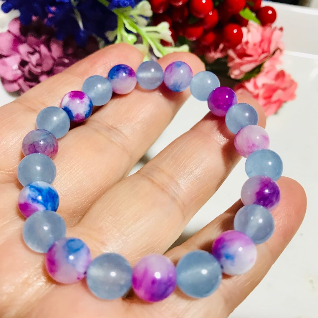天然石メノウ ブルーキャンディ　10mm 天然石ブレスレット 金運 恋愛運 天然石メノウ ブルーキャンディ 10mm 天然石ブレスレット 金運 恋愛運