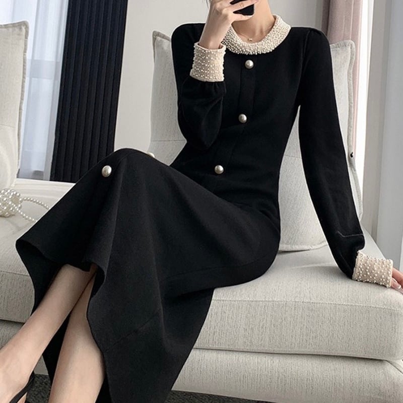 パール ディテール ストレート ワンピース YH8640