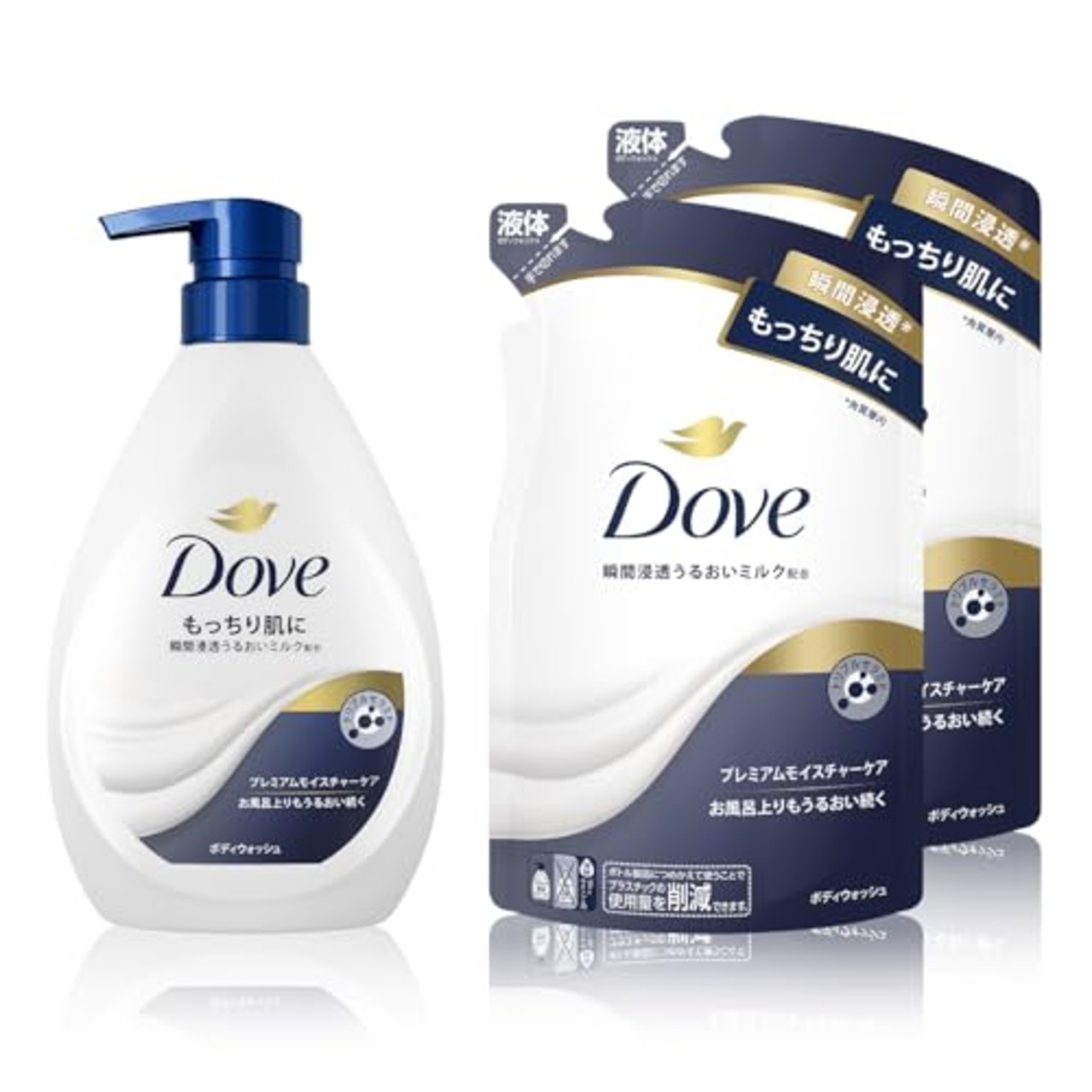 Dove(ダヴ) ボディソープ プレミアム モイスチャーケア (ボディウォッシュ) 本体+詰め替え用 470g+330g×2個