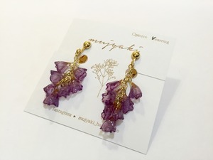 【ピアス変更可能】mujyaki パープルフラワーイヤリング
