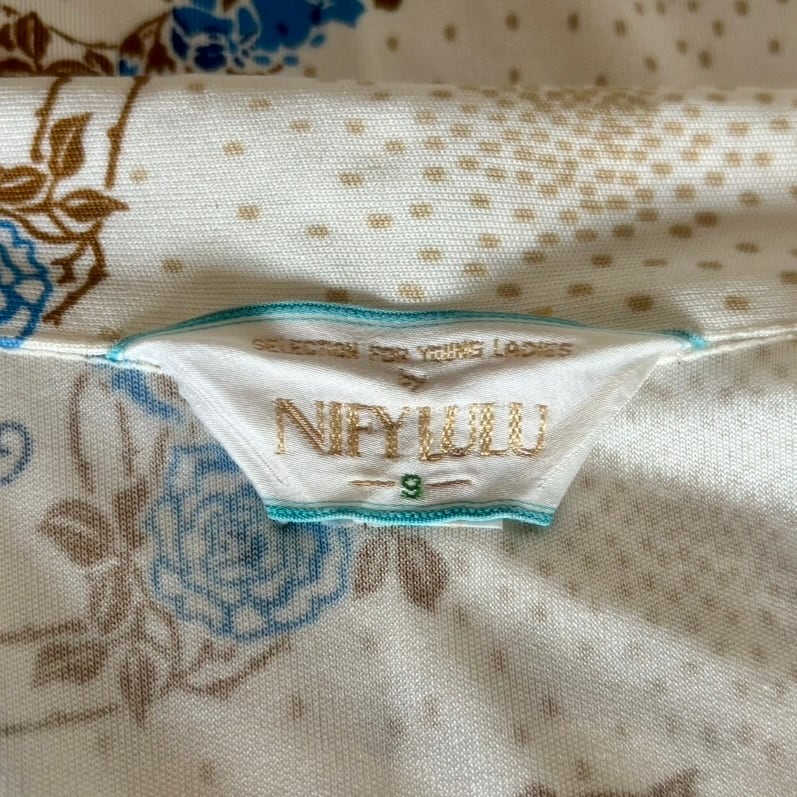 ブルーバラ柄オープンカラーシャツ