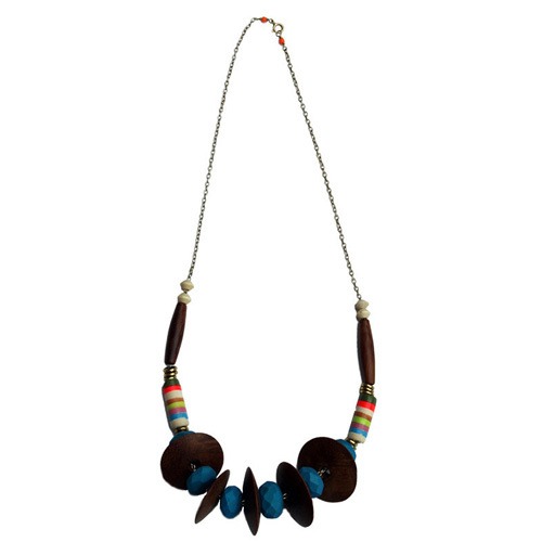 bluma project（ブルーマプロジェクト） Ganda Necklace【Turquoise】 (ウッドビーズショートネックレス)