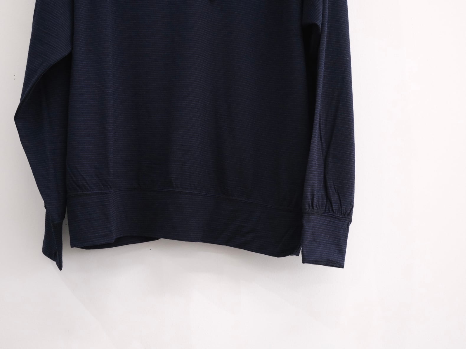 O-(オー/レイチョウルイラボ) “MERINO HOODIE Black Navy Night Stripe