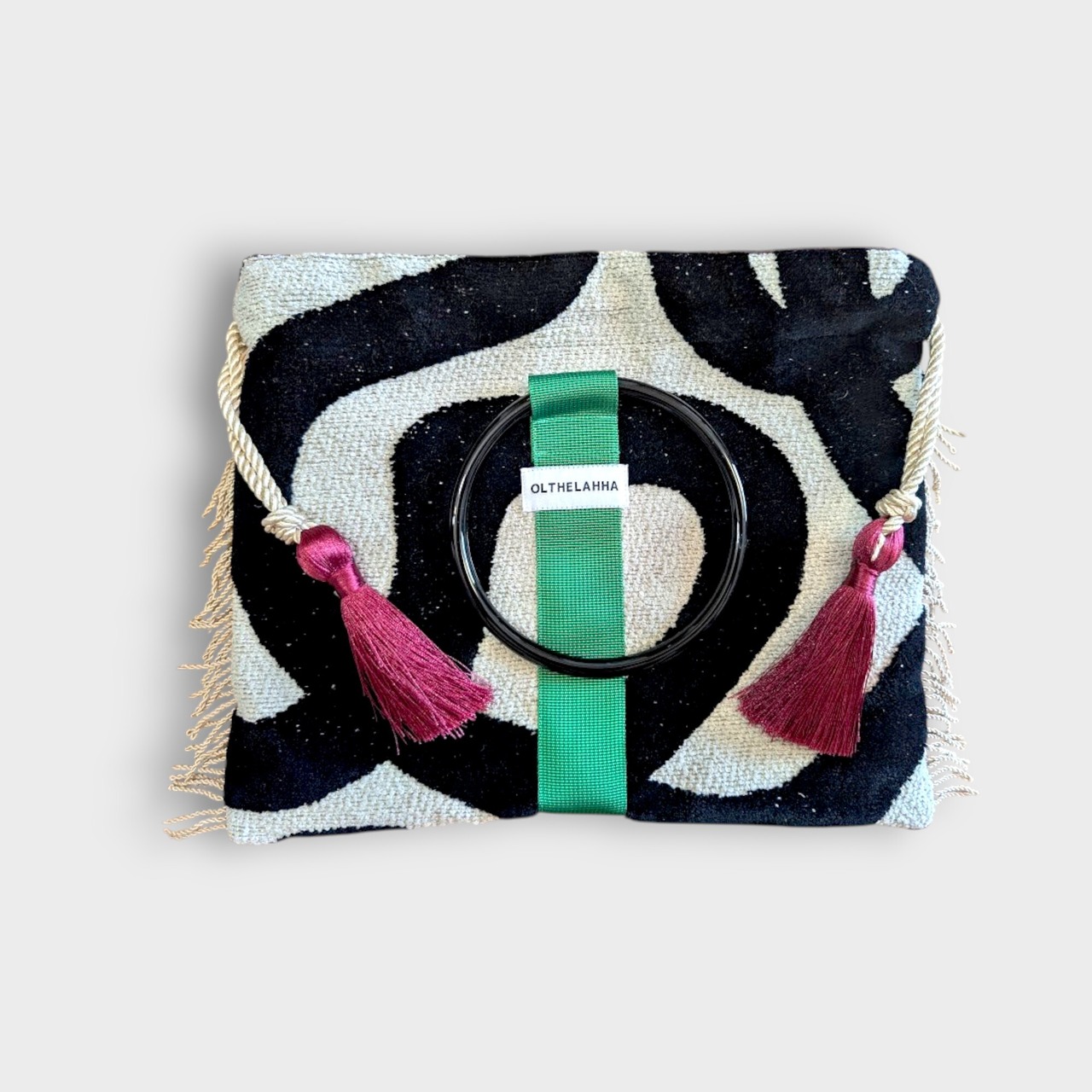 Wave Velvet Ring Bag-Green×Bordeaux