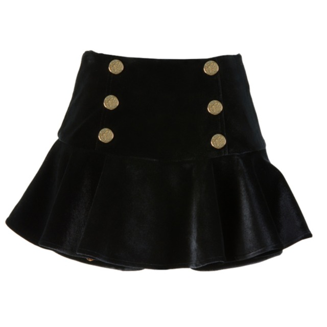 Velvet button flower skirt(Black)