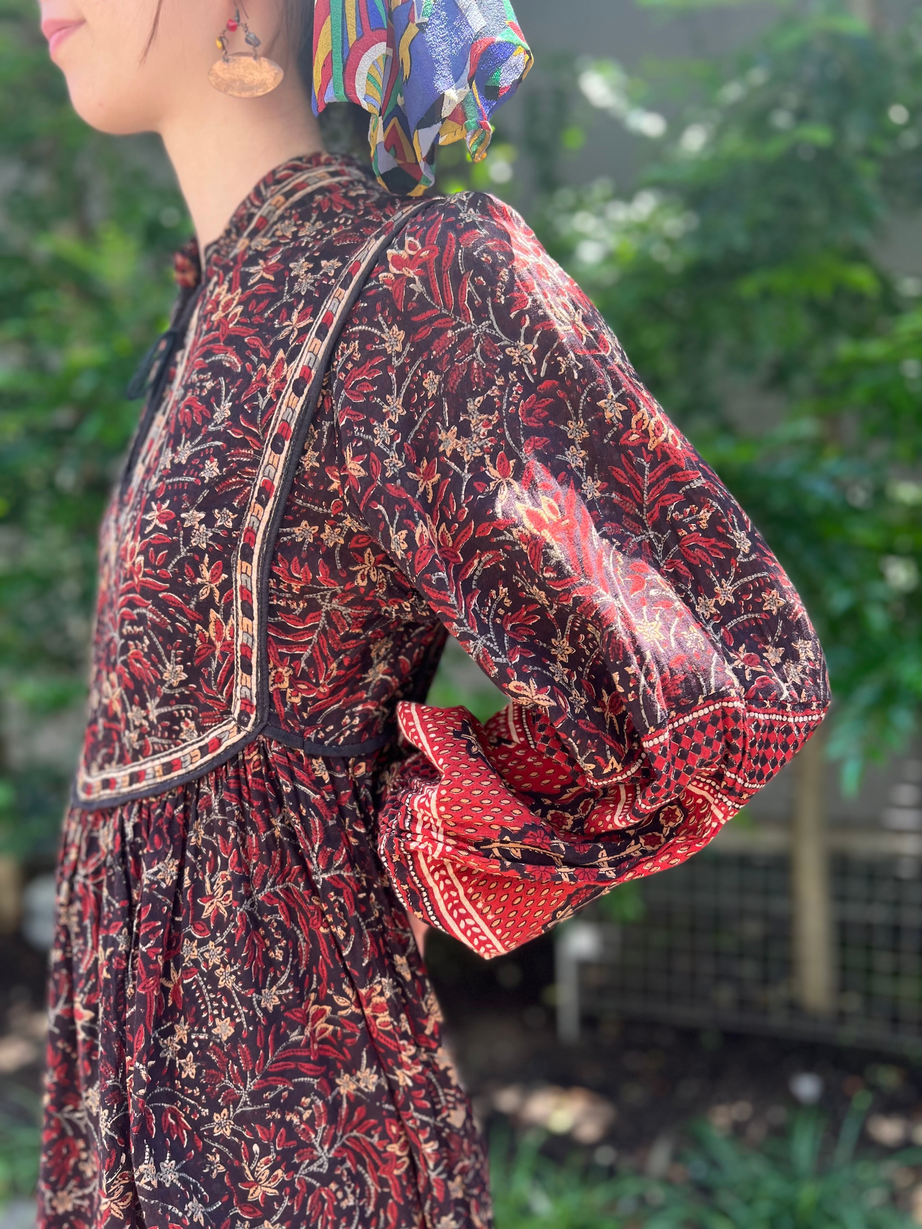 70s indian cotton brown dress ( ヴィンテージ インドコットン  