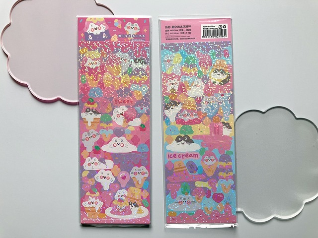 ポップな猫のキラキラシール2枚セット　ice cream【MISSTINA】[MT-01]