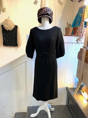 Vintage 60’s ballon sleeve knit top wool black dress