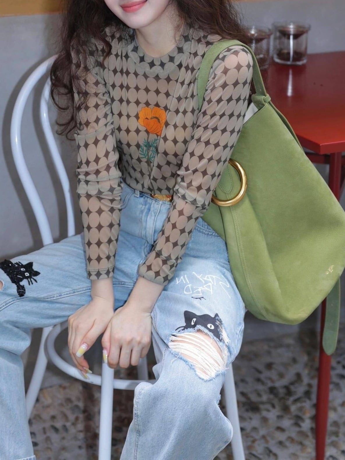 Sugar Mist チュール切替ニットトップス チュニック丈 (お直しあり) pullover | Sugar Mist