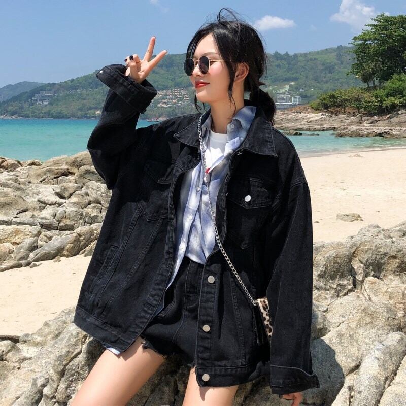 ブラックデニムジャケットレディースルーズ2020夏新入生ポートスタイルレトロデニムジャケットトレンド YY-ファッション42166783309
