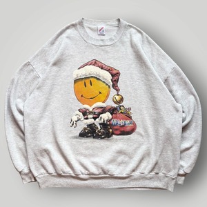 【USA製】90s JERZEES クルーネック スウェット トレーナー メンズ 3X スマイリー プリント サンタ クリスマス VINTAGE アメリカ製