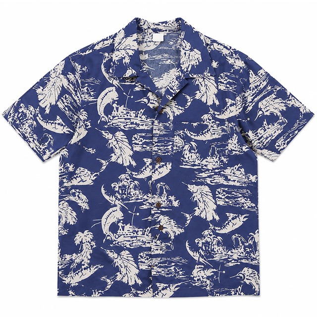 Retro fish and plant motif design Aloha shirt 00572