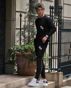 RHINE STONE CROSS SHIRT WHITE【OW25BD008】