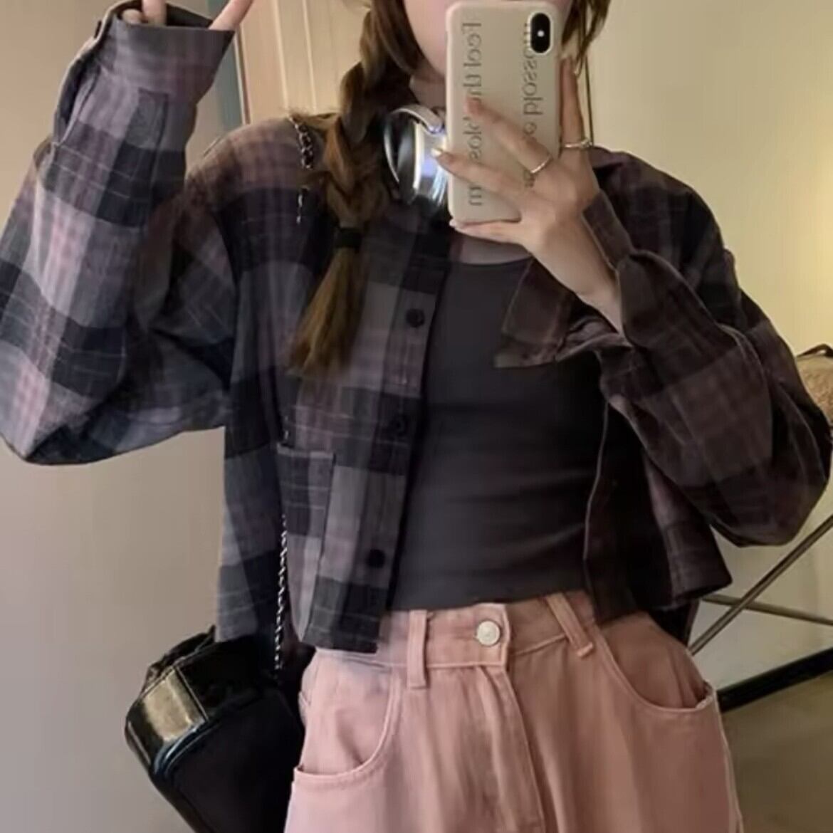 ブロックチェッククロップドシャツ