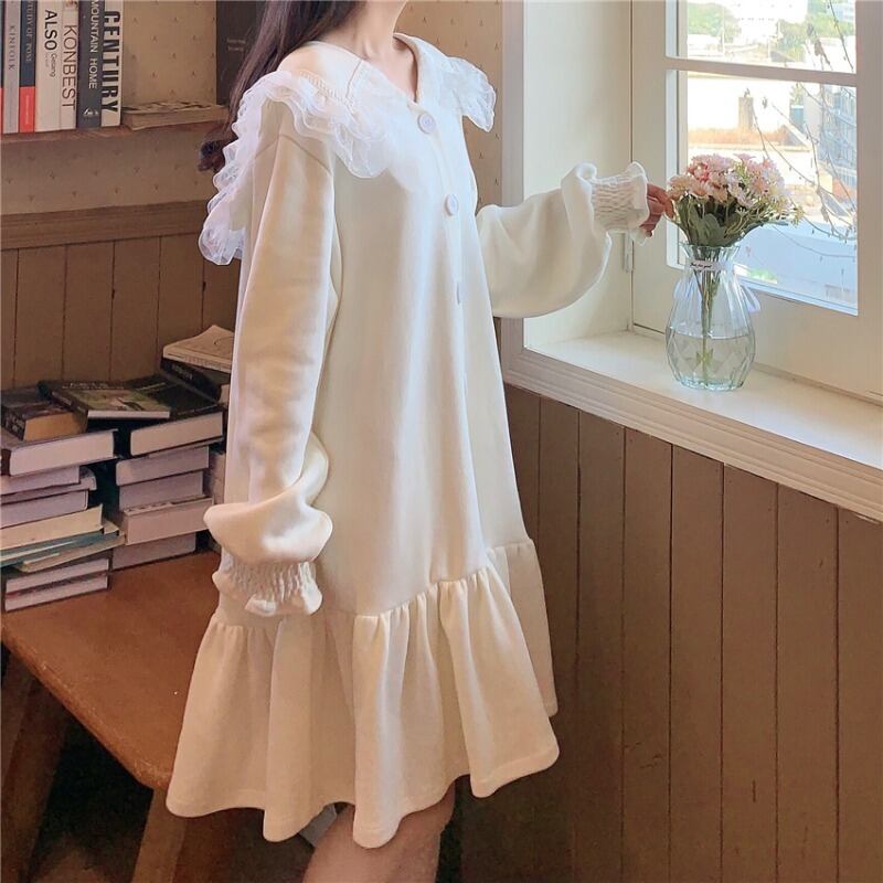 レースカラースカート ドレス オータムスタイル ロング 大人ガーリー スウィート キュート カジュアル 秋物 萌量不足53549667906