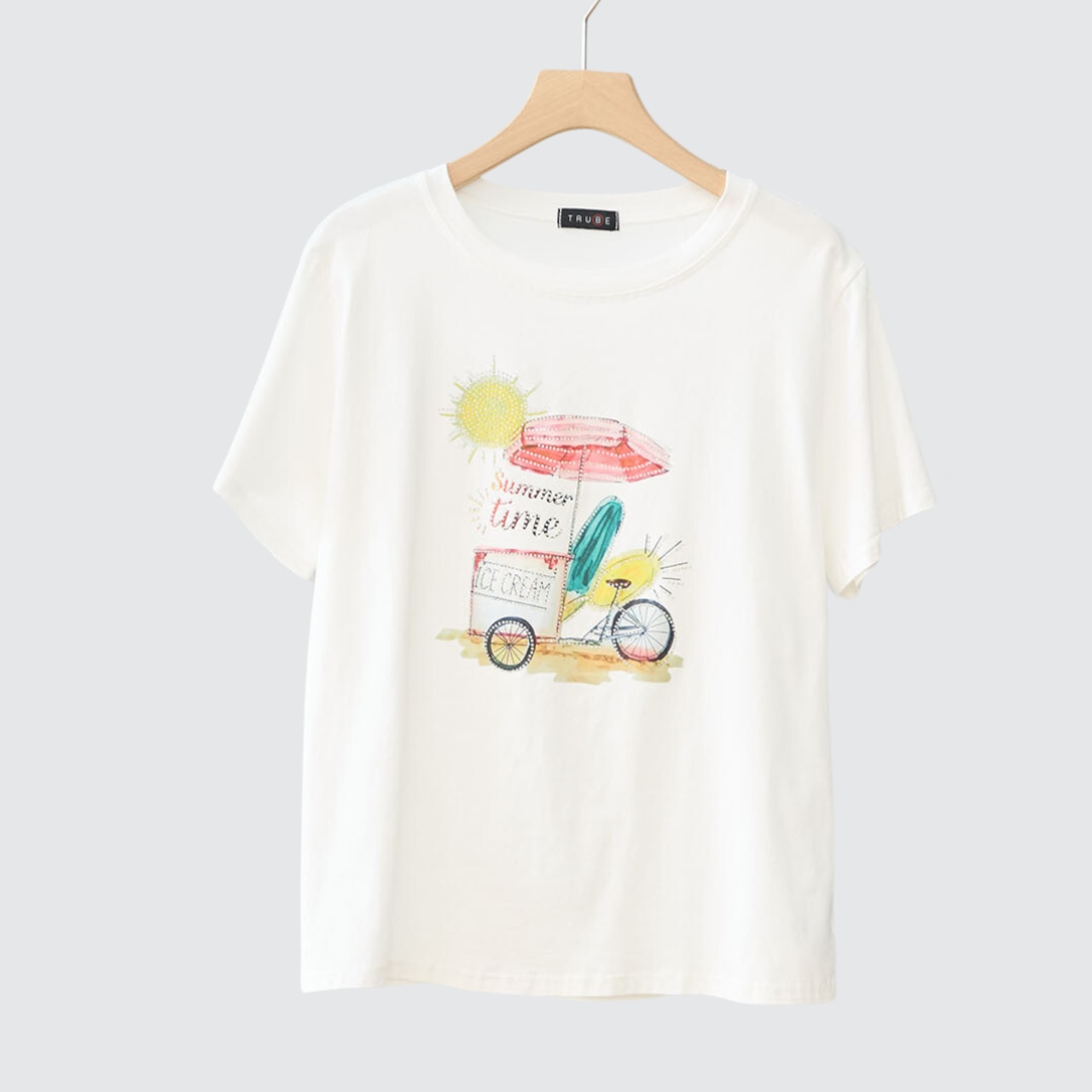 TRUBE サマータイムイラストプリント半袖Tシャツ【M~L】ホワイト