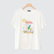 TRUBE サマータイムイラストプリント半袖Tシャツ【M~L】ホワイト