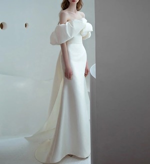 パフスリーブ スレンダースタイル ドレス(W106)