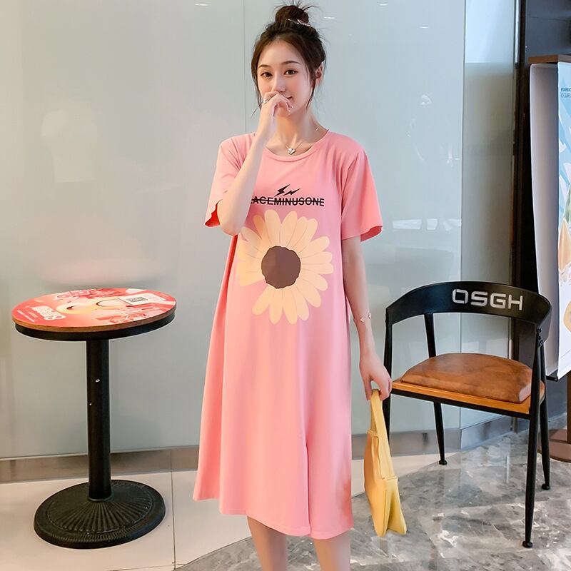 【新作】【送料無料】 マタニティウェア2020夏の新しいニットの小さなデイジープリントドレスミドル丈ドレス妊婦-アリババ サマー 夏物 expec293950450915