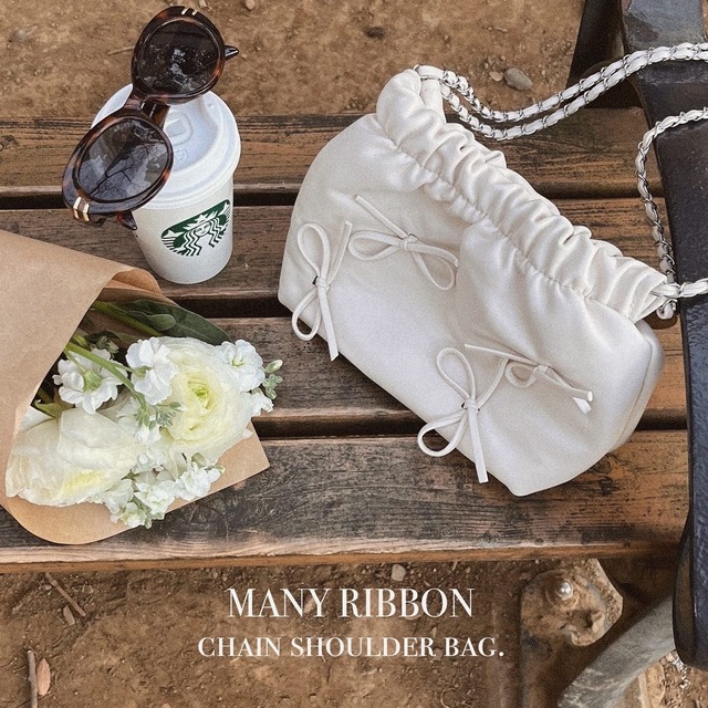 many ribbon chain shoulder bag