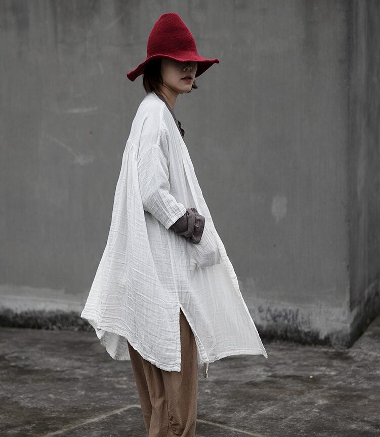 オータムミニマリストスタイルホワイトカーディガンジャケット コットン 秋物 Yiranxuaディースワード45299632285