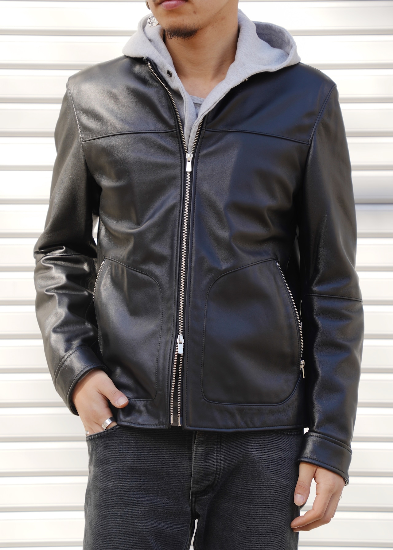 double zip single lamb leather jacket