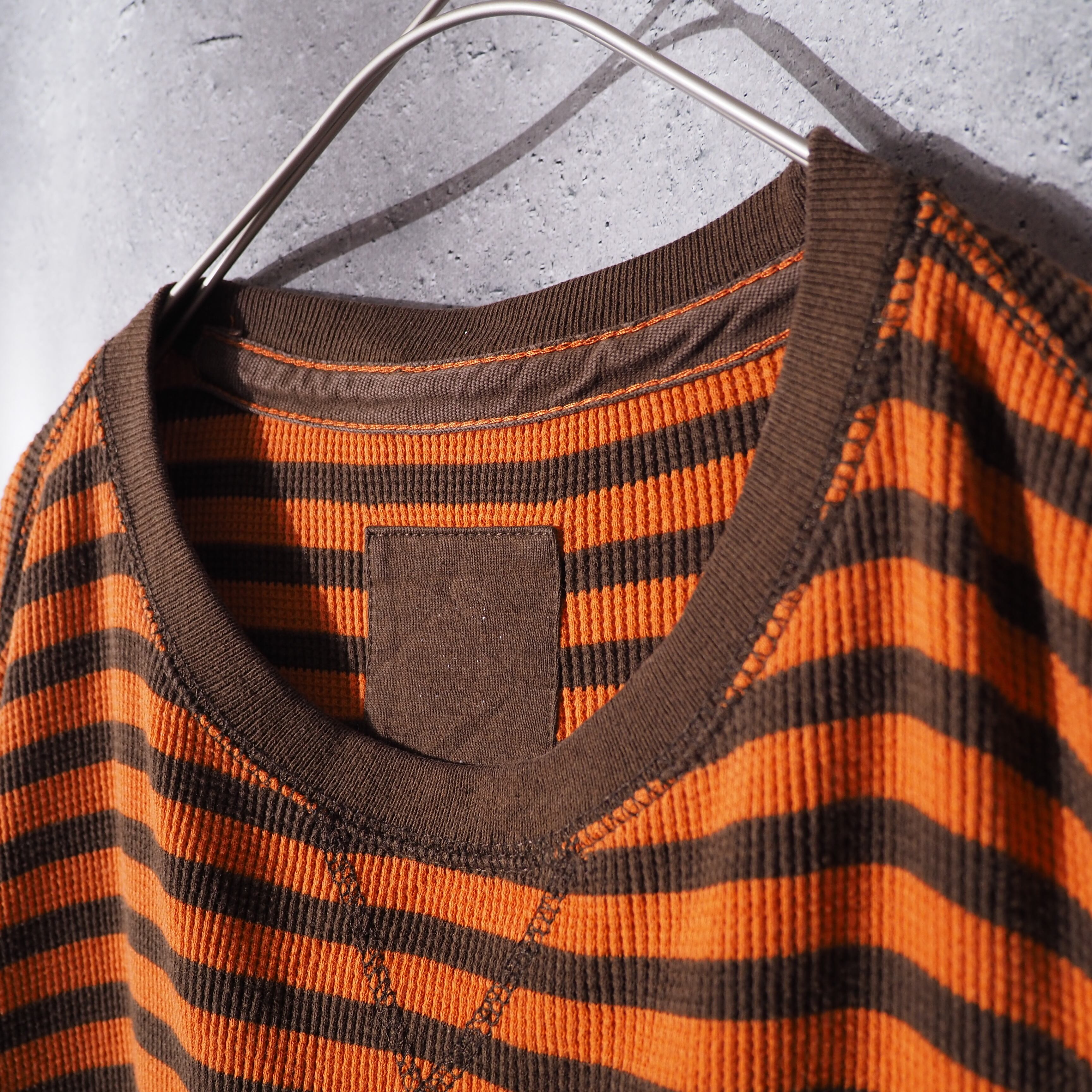1990s ” Timberland ” Carrot orange × Brown Bi color border design long sleeve Tee