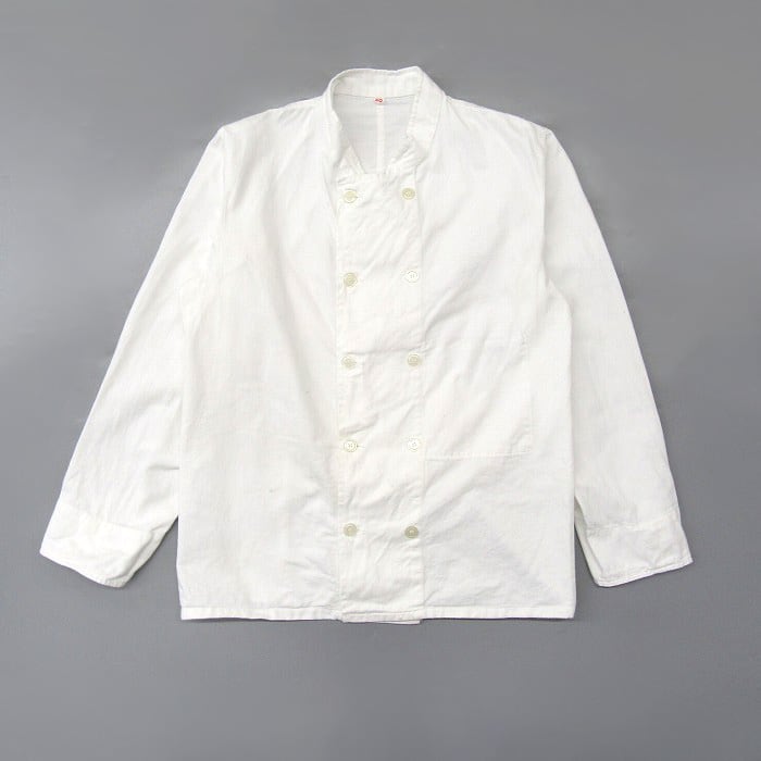 古着 ユーロワーク コックシャツ 長袖 ダブル ホワイト サイズ表記：48