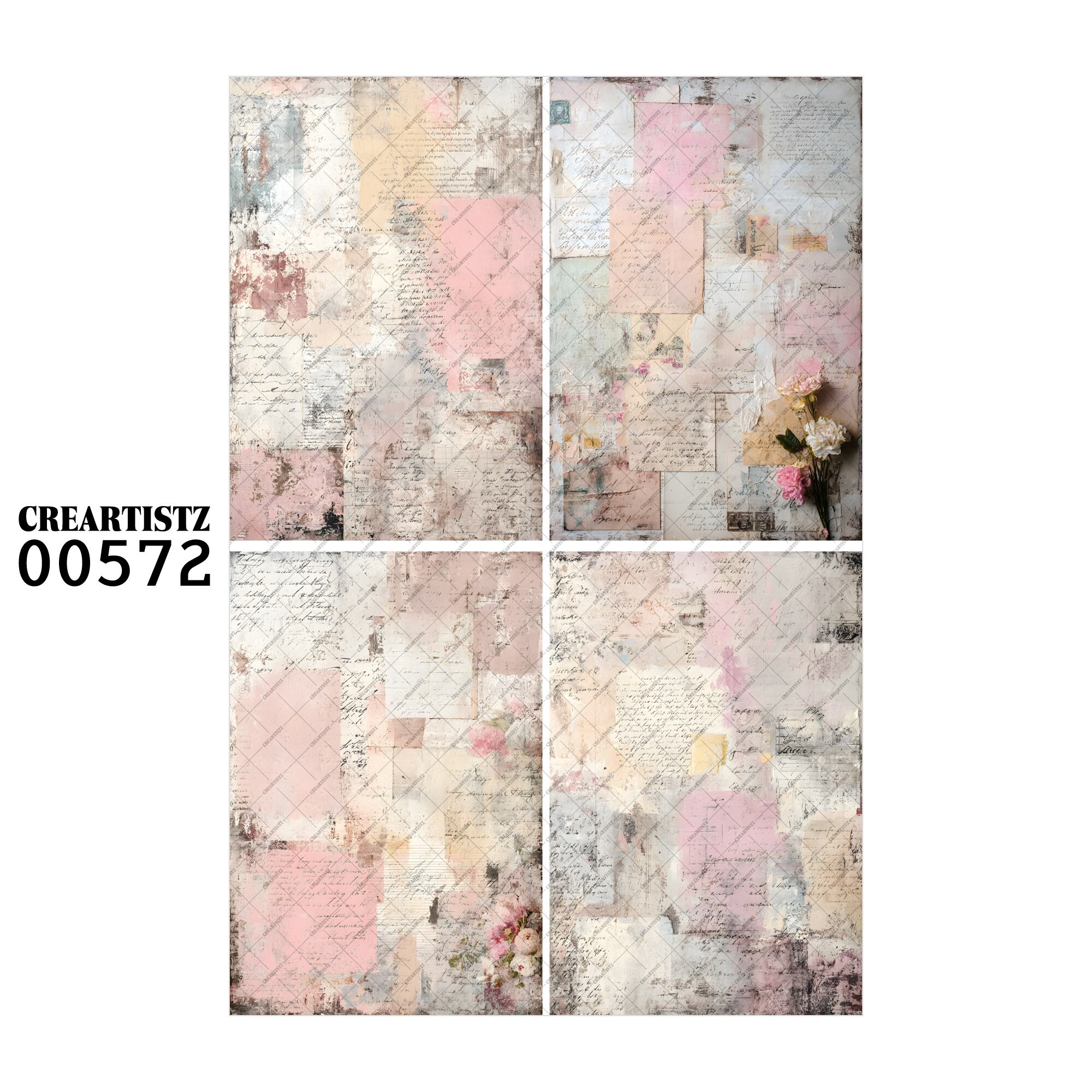 00572 背景 コラージュ素材 オリジナル 12枚セット (4種類×3枚) ペーパー/ステッカー CREARTISTZ
