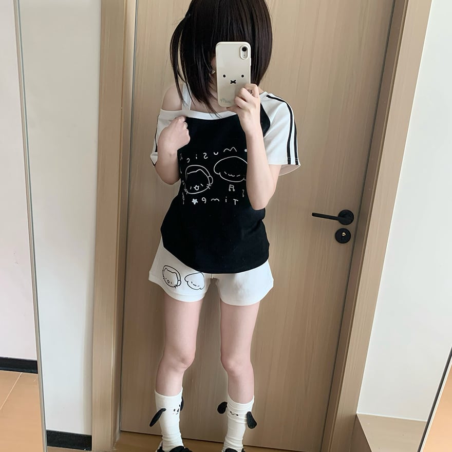 メンヘラ ゆるかわ音符プリントのぴえん系上下セット