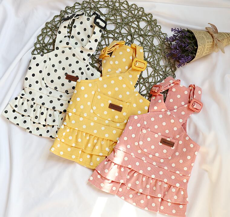 【SALE】ドットオーバーオールスカート S ~ XL 3color / 犬の服 犬服 ワンピース ペット洋服 ドッグウェア ペット用品 小型犬 中型犬 onepiece24