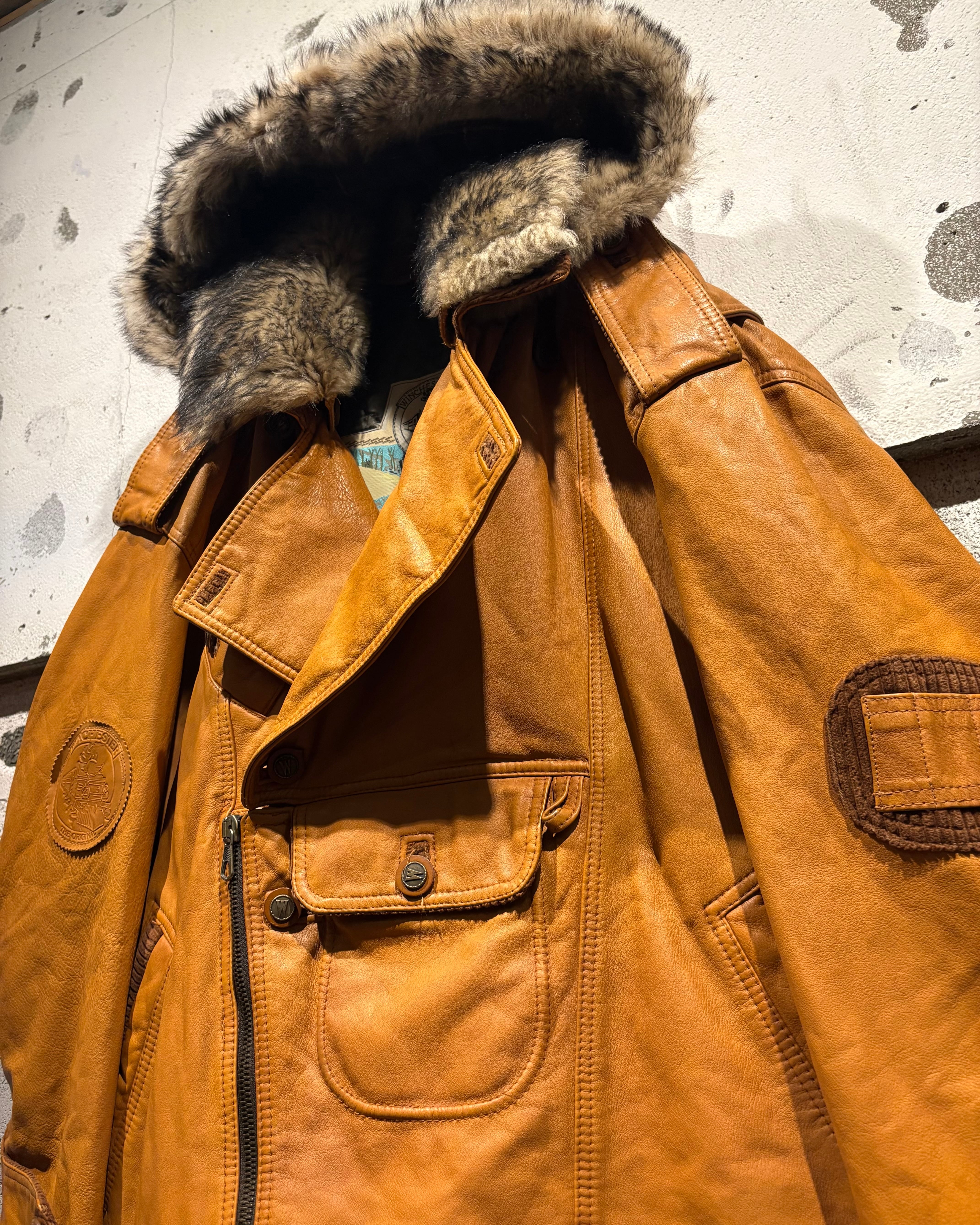 Caka otto】80's “Winchester“ Motorcycle Motif Design Euro Vintage