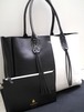 美品26万◆LANVIN PARIS ランバン フリンジハンドル 2トーンデザイン 大容量 ショッパートート バッグ 黒x白◆ ポーチも便利な秀逸モデル♪