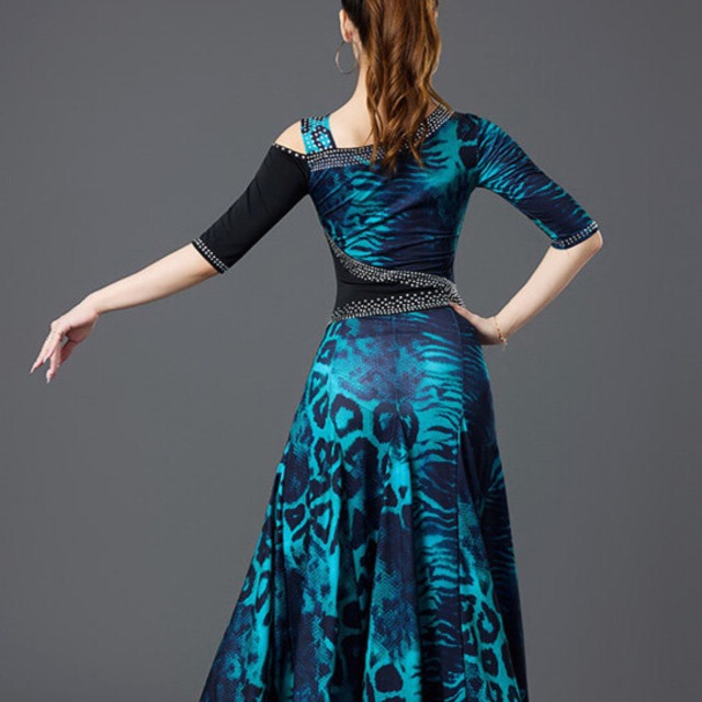 アシンメトリーネック フレア ミモレ ダンスドレス  ds1470