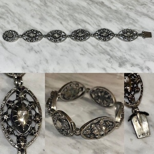 antique c1900 hungarian silver bracelet set with rose-cut diamond