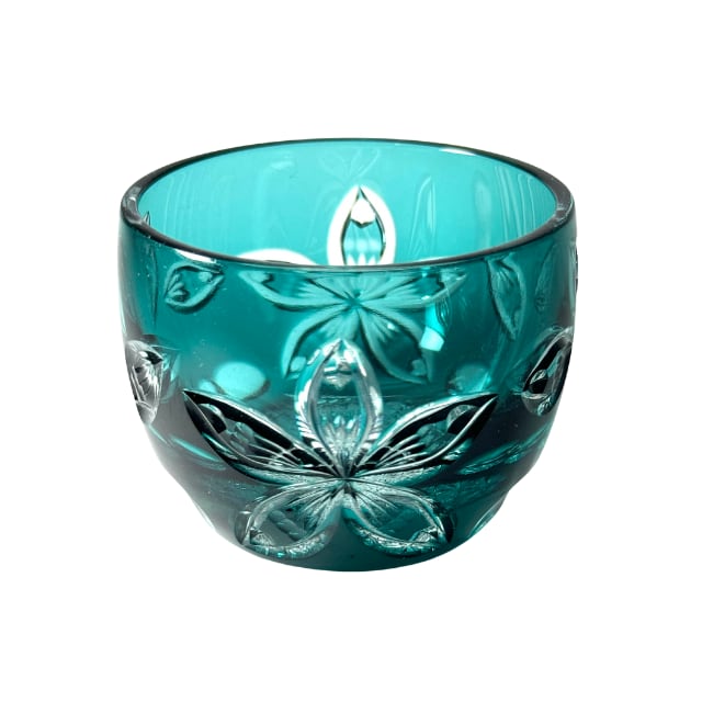 江戸切子 クリスタルぐい呑 桜(エメラルドグリーン)