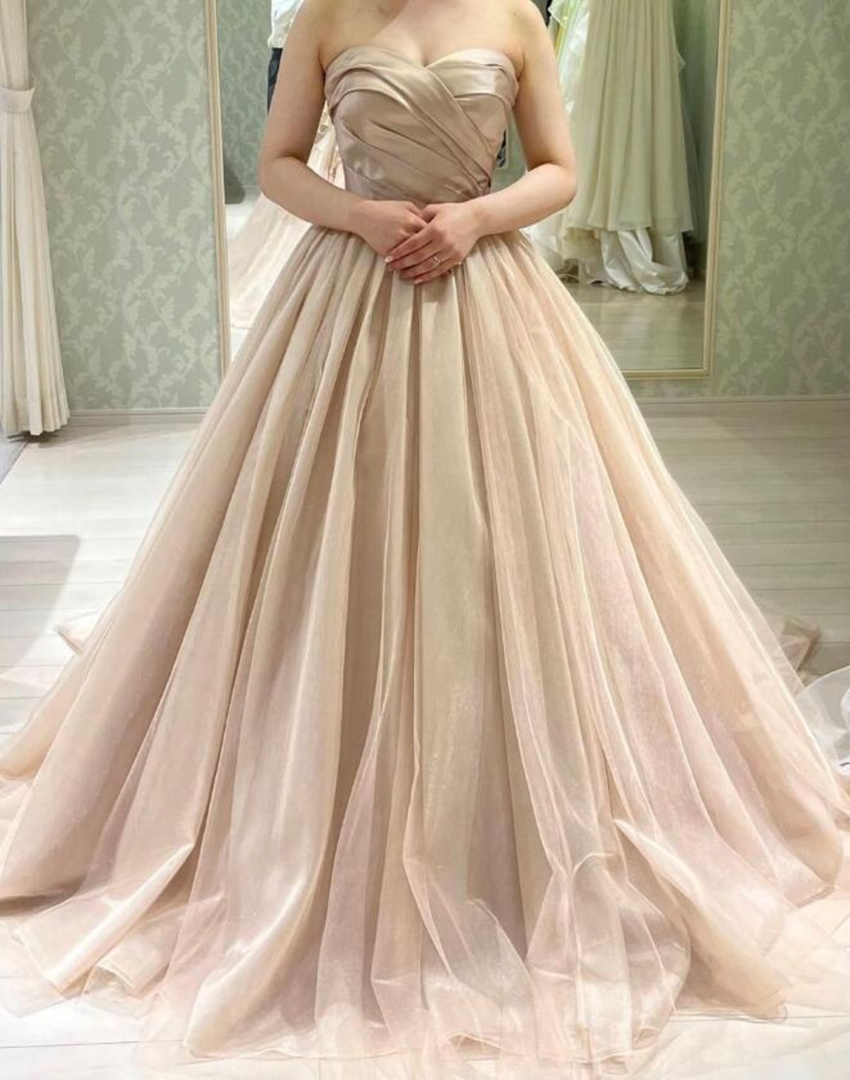 高品質！ベアトップ カラードレス チェリーピンク ソフトチュール  