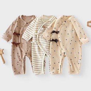 【BABY】柔らかリブボーダーオールインワン　