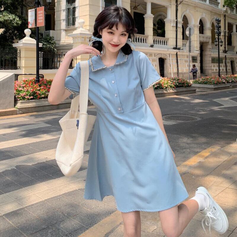 カラースカート スタンダードドレス サマーAラインショート レトロ 大人ガーリー スウィート キュート カジュアル 夏物 萌量不足20478535237