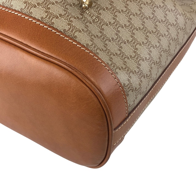 CELINE セリーヌ マカダム ショルダーバッグ ベージュ ブラゾン型押し PVC レザー 巾着 vintage ヴィンテージ オールド xyjee7