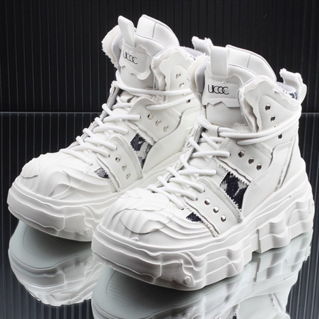 ◆【RECOMMEND】レースアップリベットハイカットホワイトシューズ（ruf_02404）