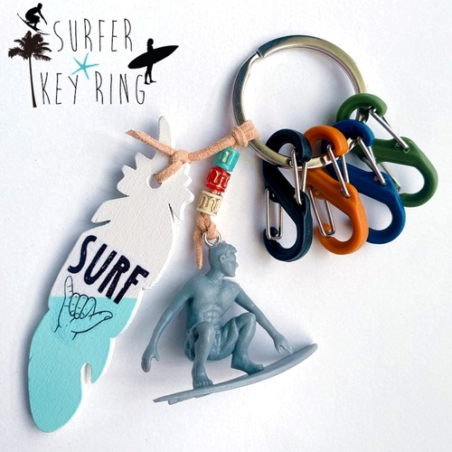 SURF ミニカナビラ4個付き キーリング★キーホルダー サーフィン サーファー