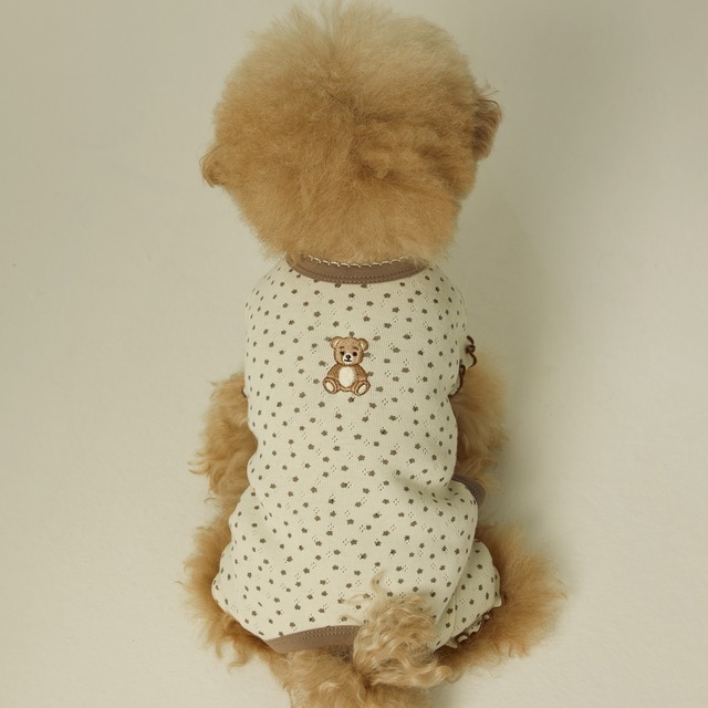 【予約】[thesallyslaw] Vintage bear onesie (Milk tea)
