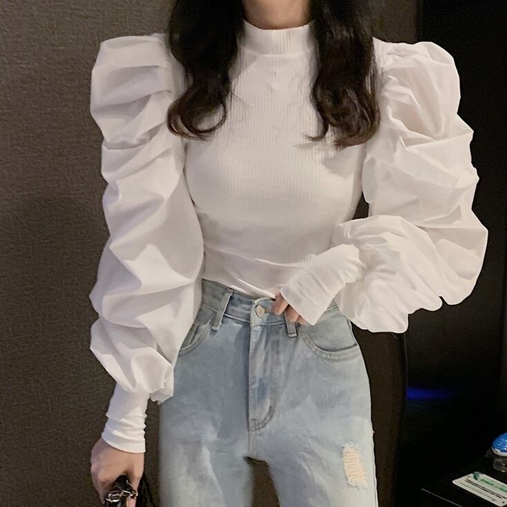 トップス レディース セーター 2カラー フリーサイズ ホワイト ブラック カラバリ 異素材ドッキング 長袖 無地 リブニット オーバーショルダー パワーショルダー ボリューム袖 プルオーバー 袖コンシャス 二の腕カバー 体型カバー 華奢見え 小顔効果 シンプル きれいめ カジュアル フェミニン キュート 大人可愛い おしゃれ 普段使い イベント デート お出かけ 女子会 休日 旅行 ファッション コーデ スタイル モテ 送料無料 こなれ感 ユニーク 韓国系 春 秋 冬