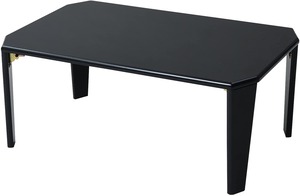 【人気】山善(YAMAZEN) ローテーブル 折りたたみ 幅75×奥行50×高さ32.5cm 鏡面 コンパクト収納 角が丸い テーブル 折れ脚 完成品 ブラック TWL-7550(BK)
