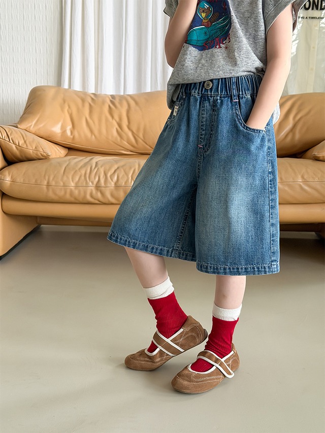 【KID】スマイルラベルワイドデニムハーフパンツ - 13