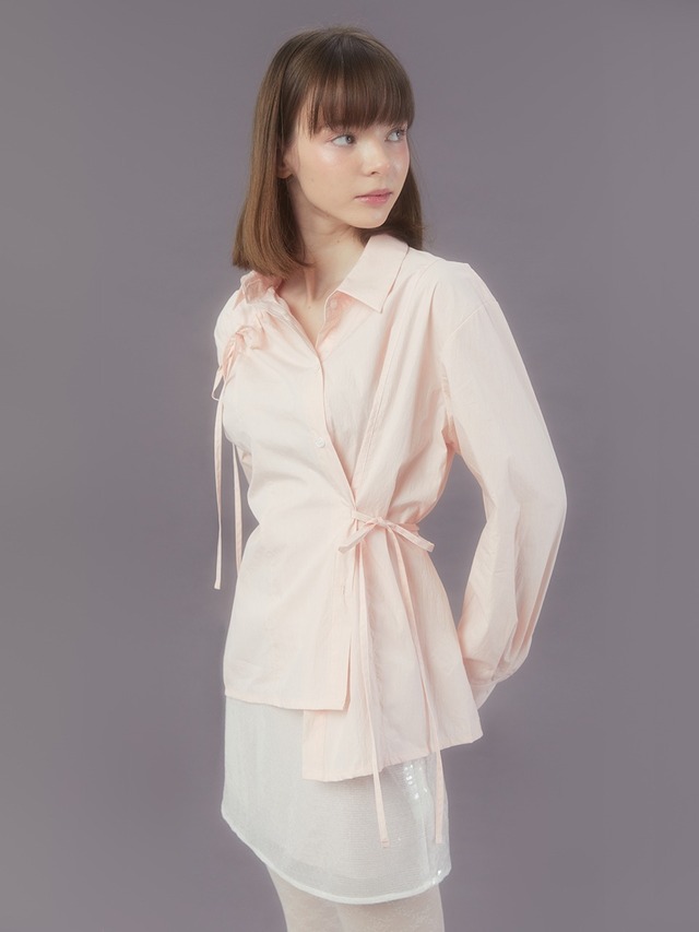 [MARGARIN FINGERS] RIBBON DRAW SHIRT (LIGHT PINK) 正規品  韓国 ブランド 韓国ファッション 韓国代行 マーガリンフィンガーズ 日本 店舗