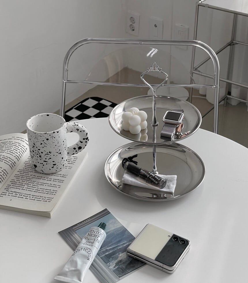 2tier silver metal tray / 2段 シルバー メタル トレー ミッド