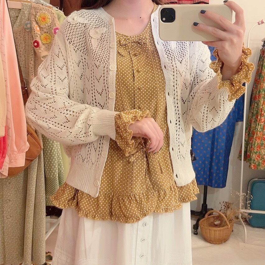 white rose crochet knit cardigan